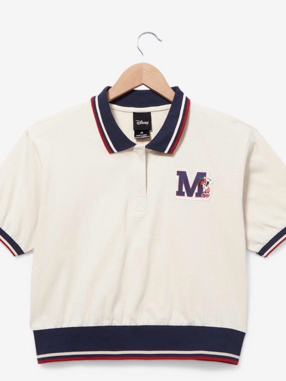 Her Universe Cream Polo Crop Top with Navy & Red Trim